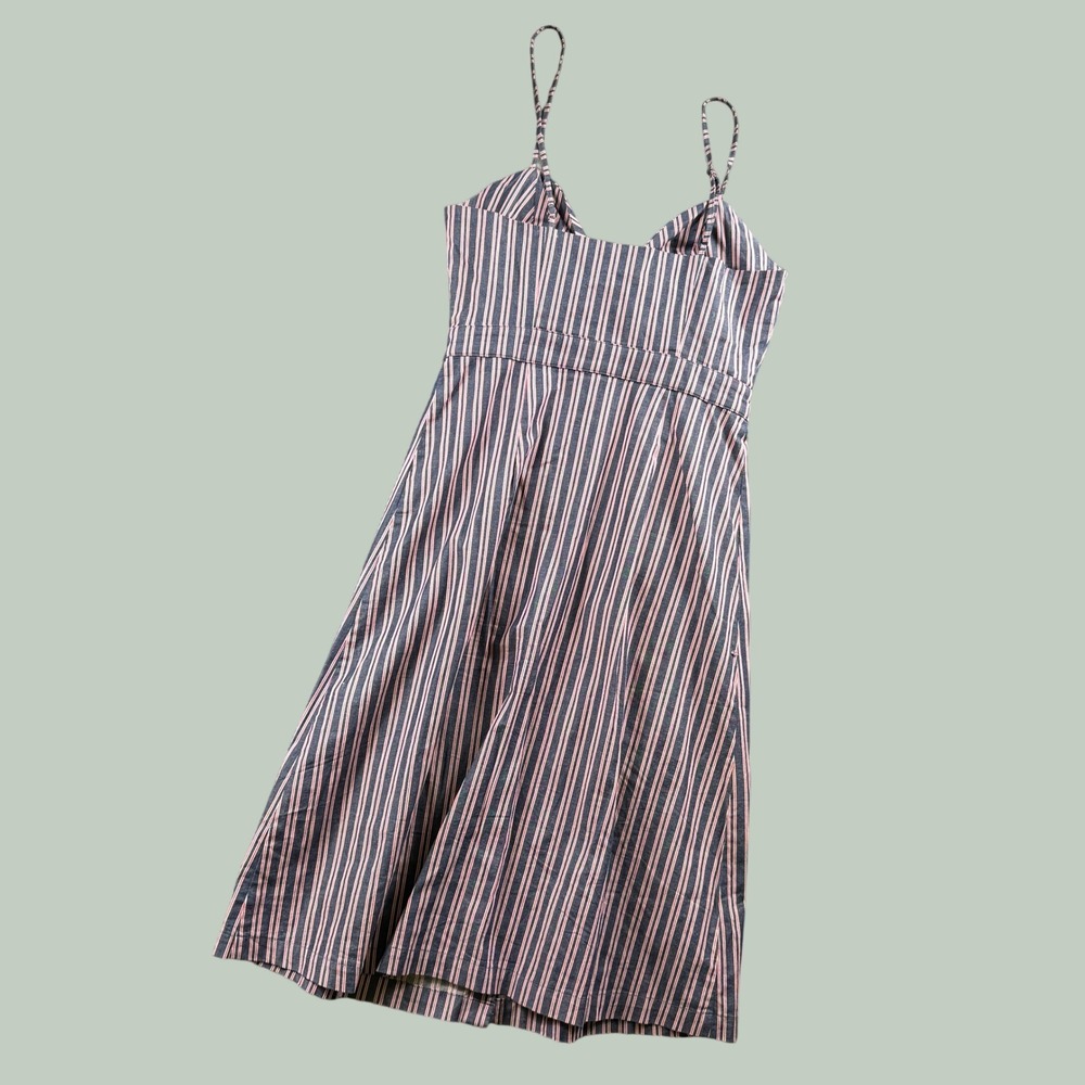 Mo:vint Midi Dress Women S‎ Blue Striped Cutout Bow Front Summer Preppy Nautical